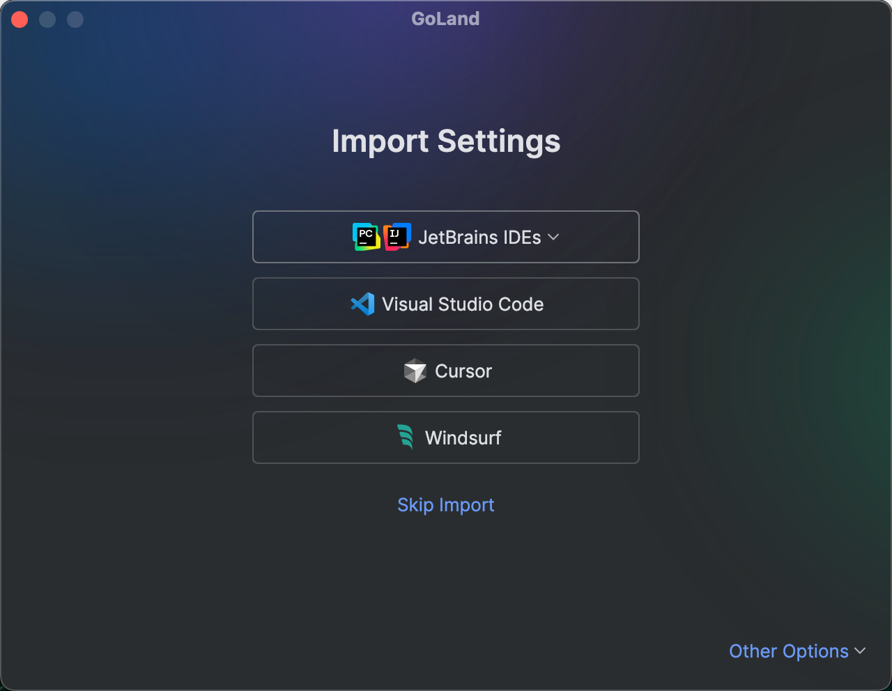 The Import Settings dialog