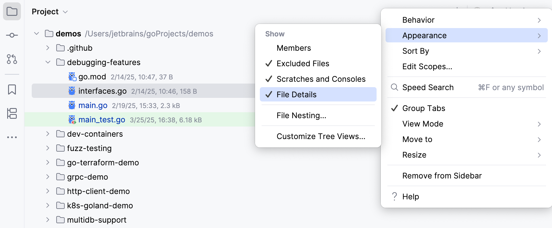 Descriptions in Tree Views option on and off