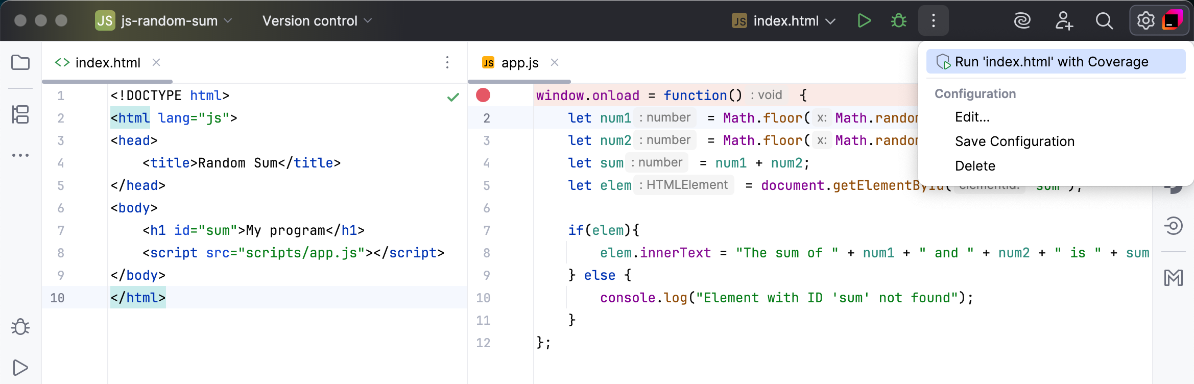 Start app with coverage