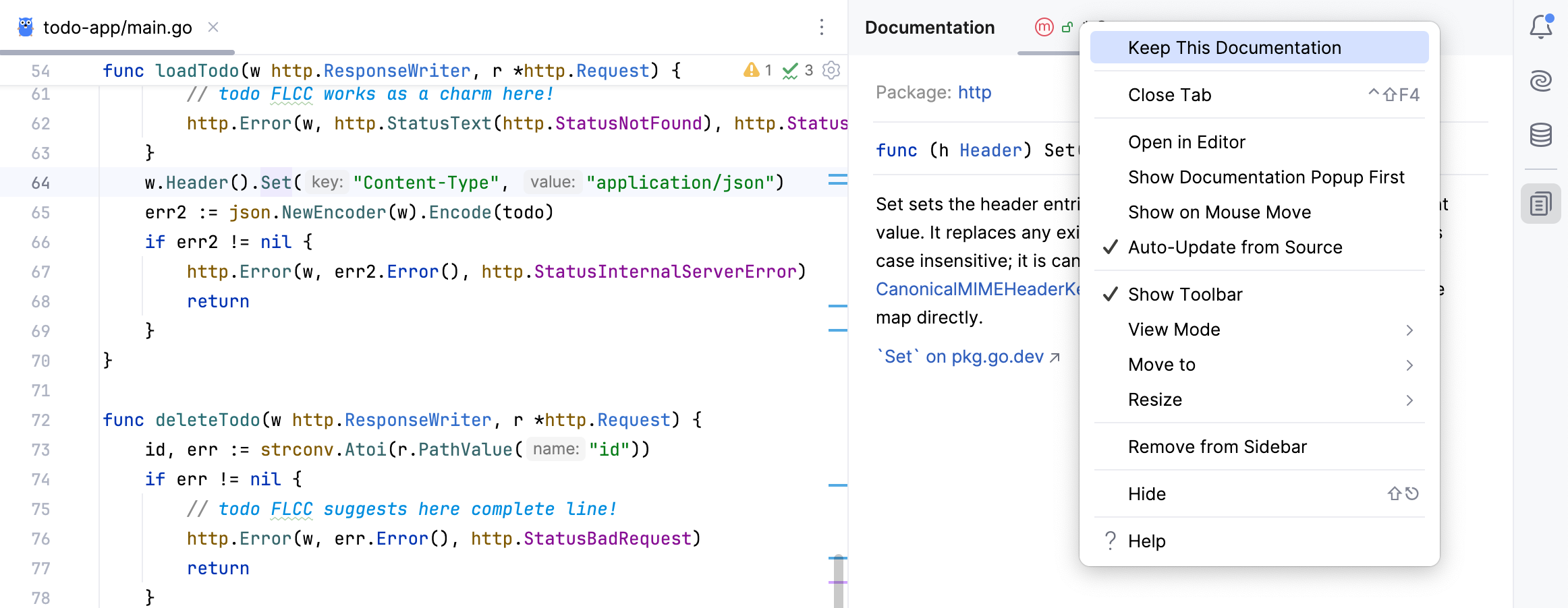 Keep Quick Documentation in tool window Keep Quick Documentation in tool window