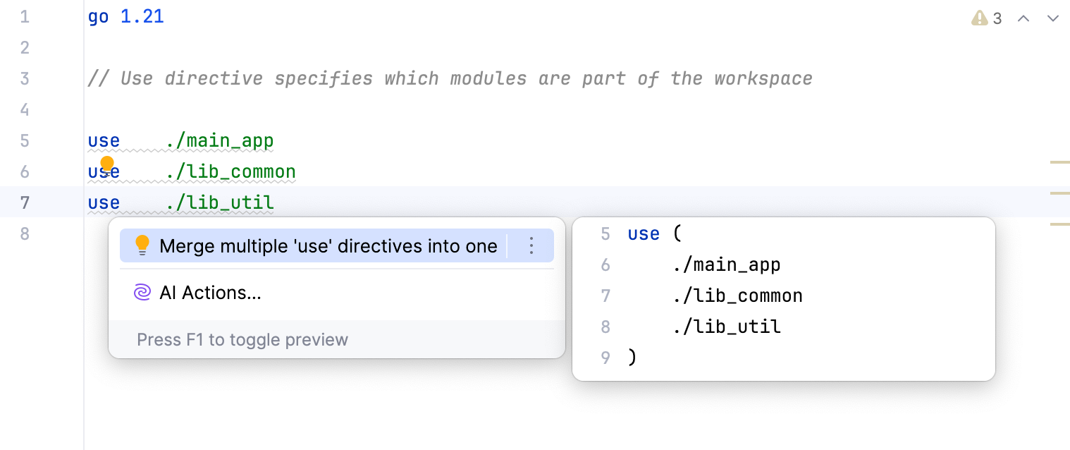 Merge several use directives into one directive