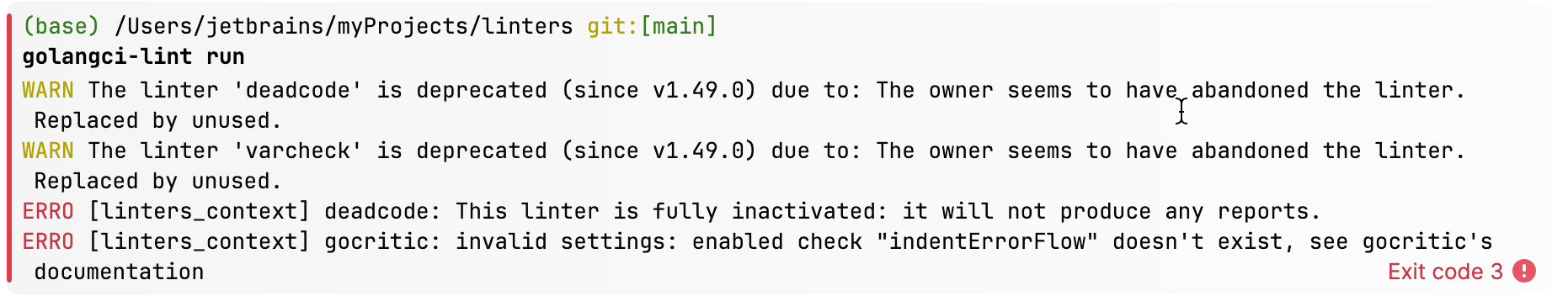 Running golangci-lint in the terminal