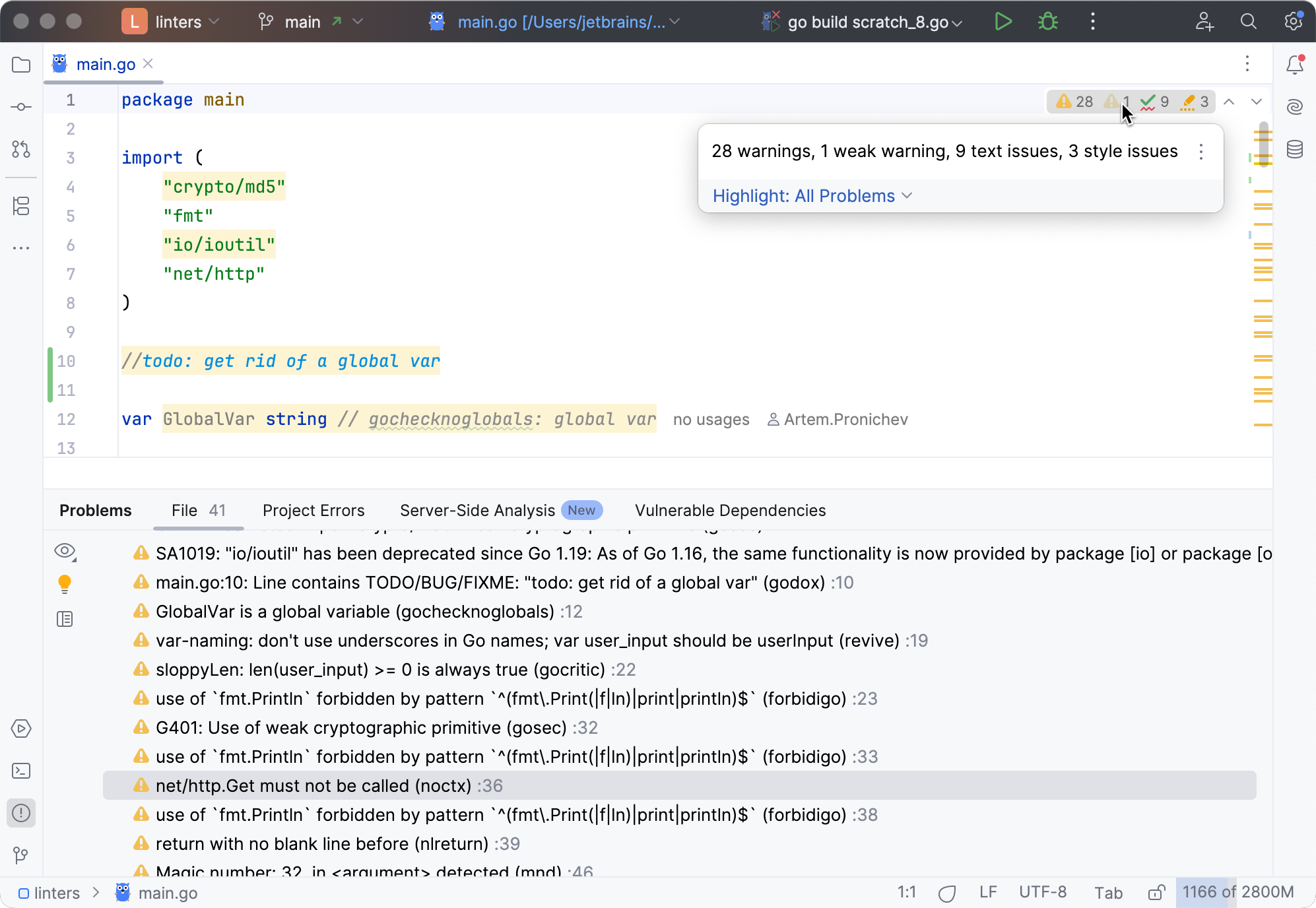 Using results of golangci-lint in the editor