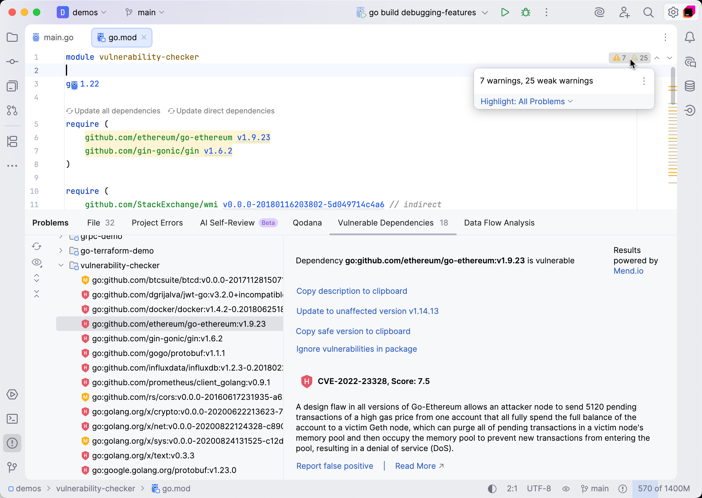 Inspection results tab