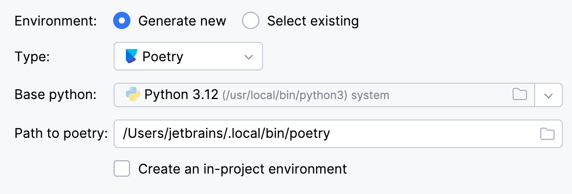 Generate new poetry environment Generate new poetry environment