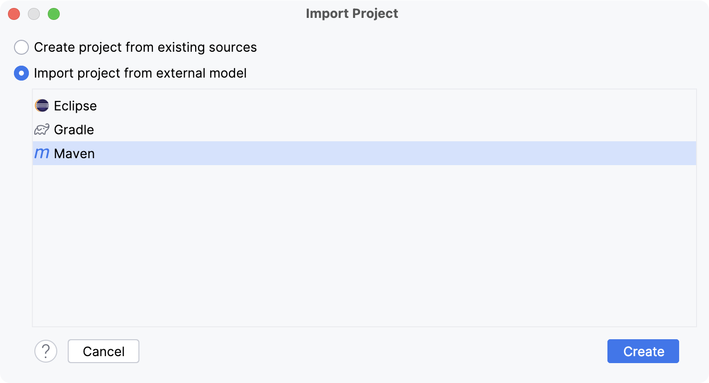 Importing a project from an external model Importing a project from an external model