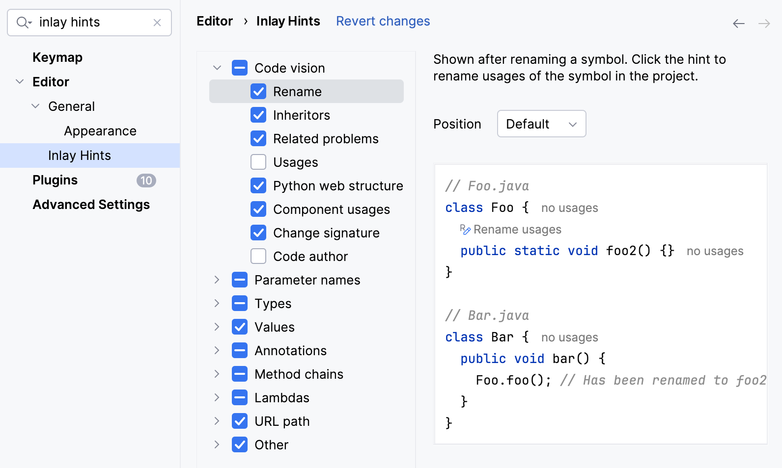 Settings | Inlay Hints