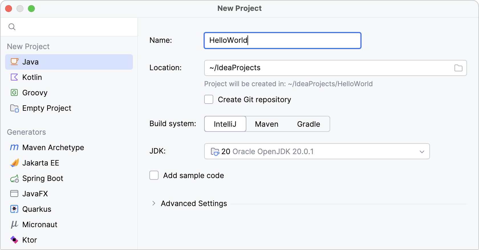 Creating a new Java project