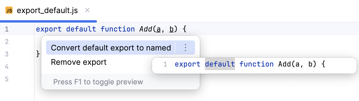 Invoke export default conversion from an export statement Invoke export default conversion from an export statement
