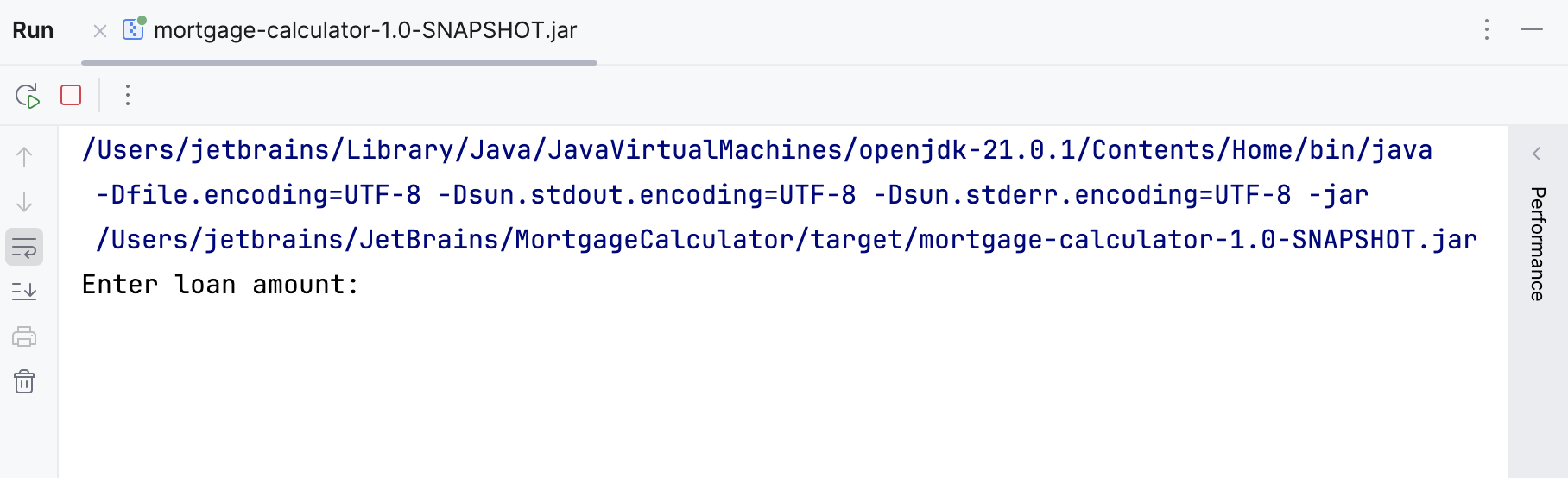 the Run tool window: result