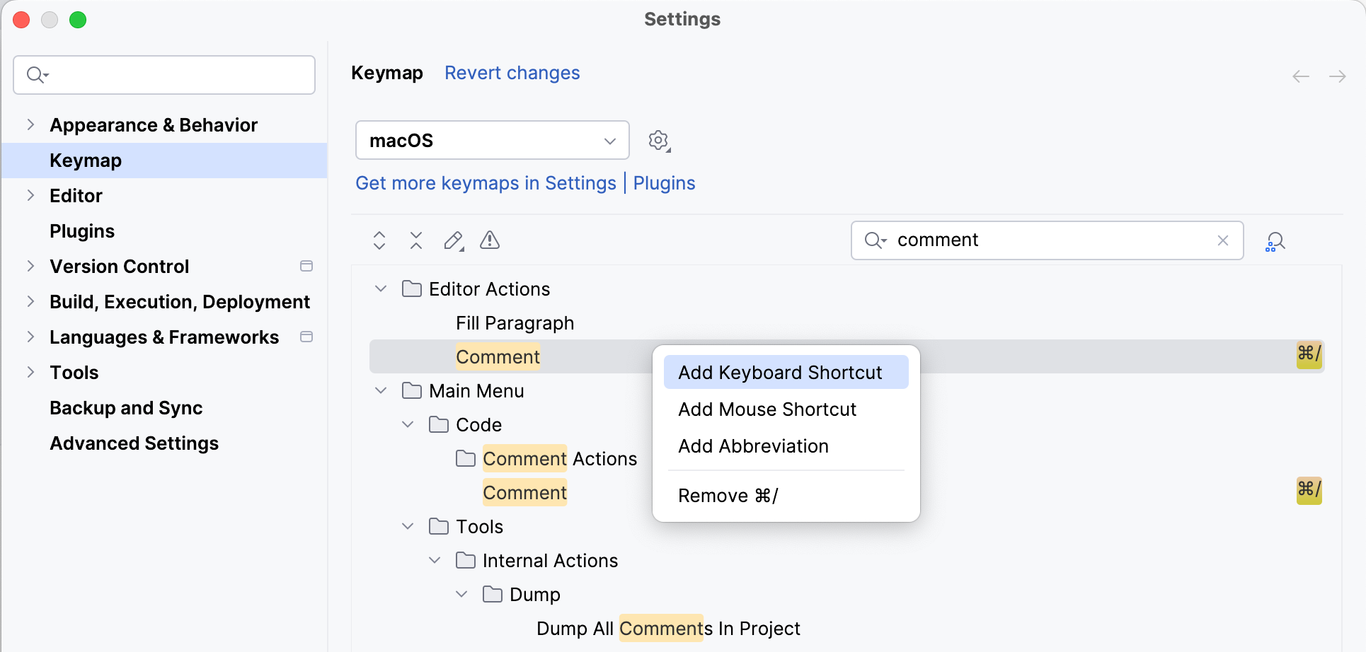 Assigning another shortcut