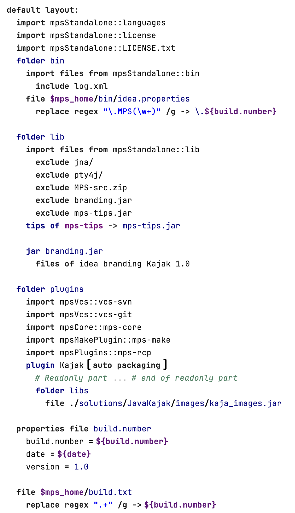 The default layout section The default layout section