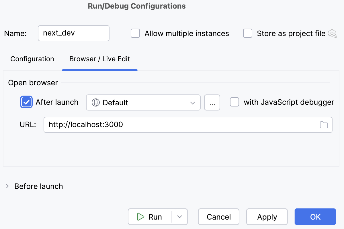 Browser / Live Edit tab: select browser