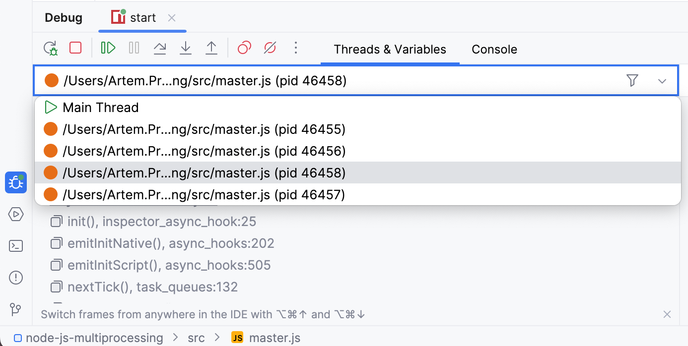 Node.js application: Multi-process debugging