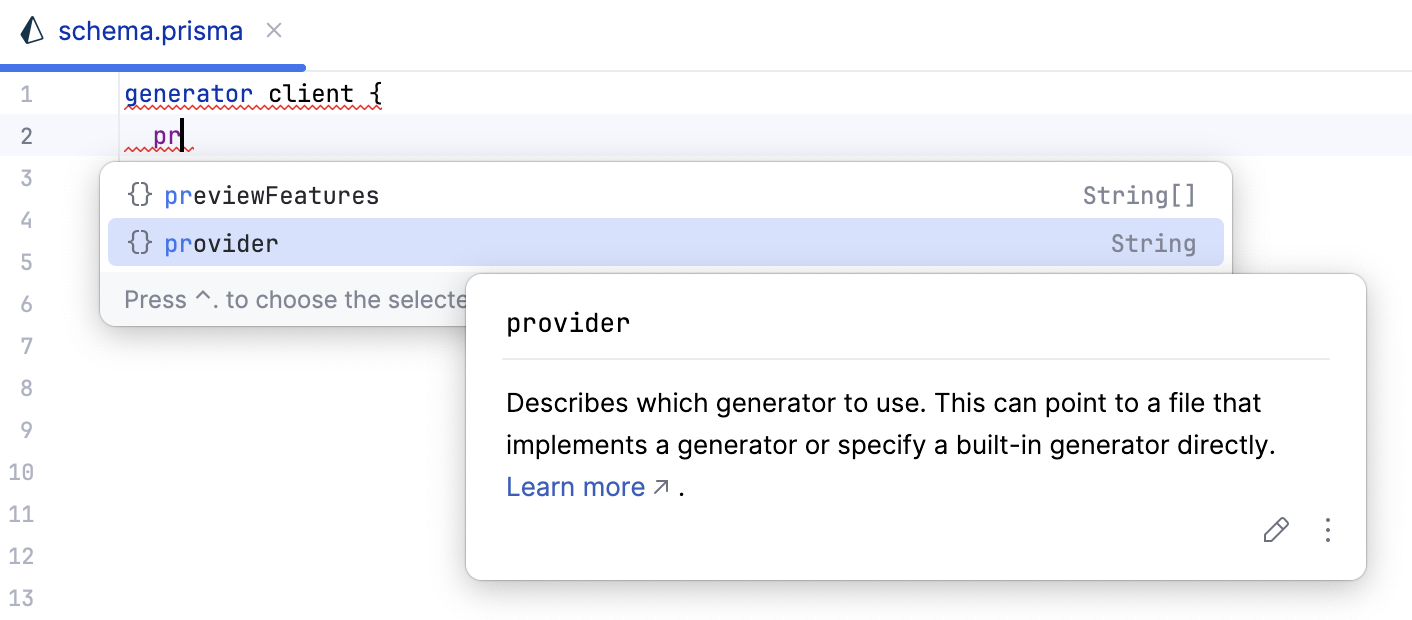 generator 代码块中的代码补全 generator 代码块中的代码补全