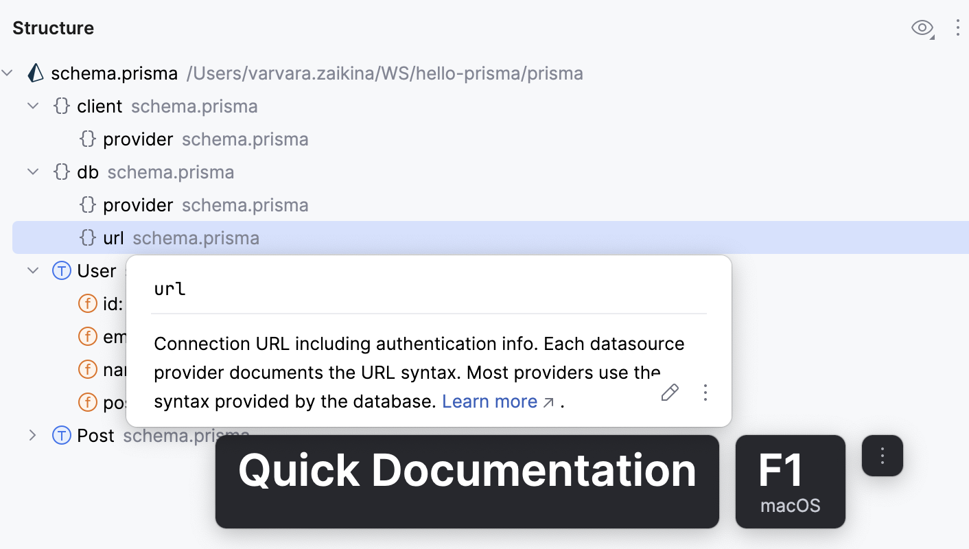 从结构工具窗口查看快速文档 从结构工具窗口查看快速文档