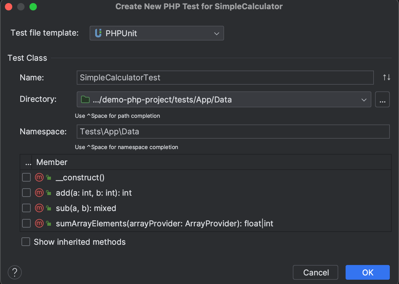 Generate PHP tests | PhpStorm Documentation