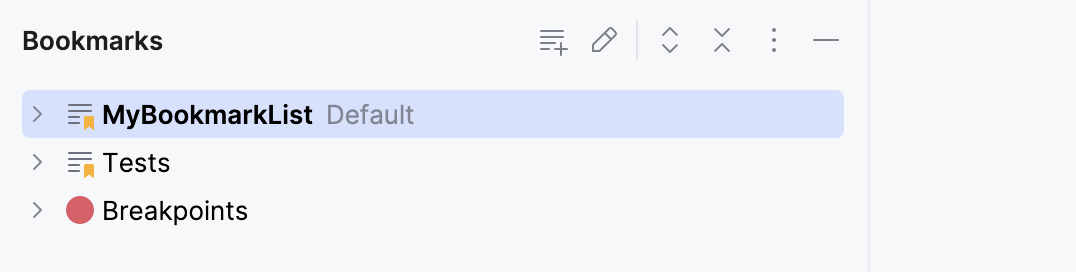 书签工具窗口中的默认列表 书签工具窗口中的默认列表