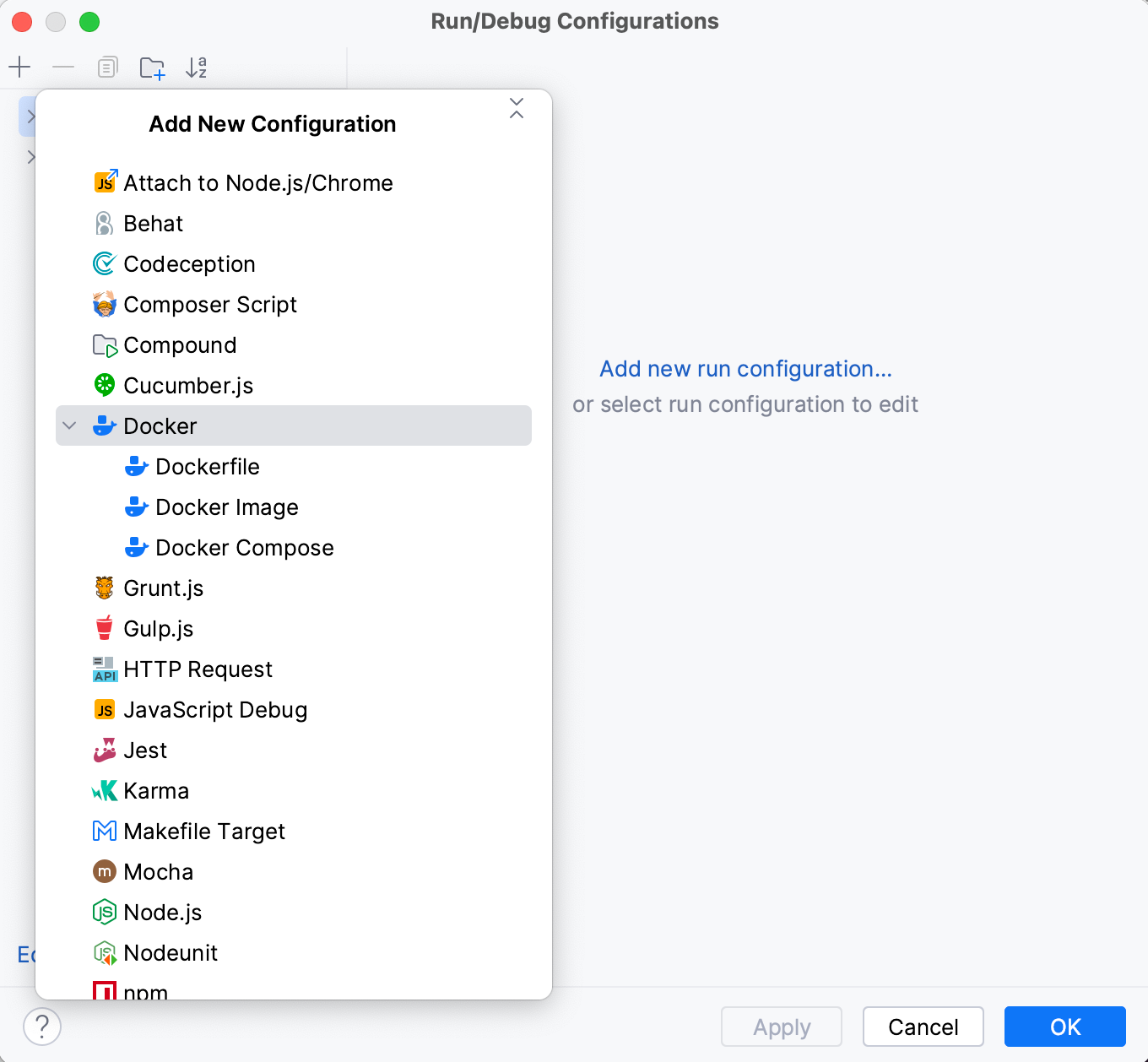 Docker 运行配置对话框 Docker 运行配置对话框