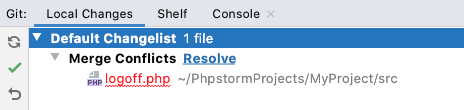 本地更改视图中的 Merge Conflicts 节点