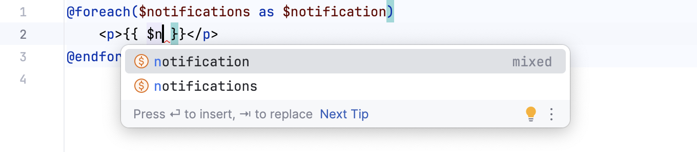 Laravel Blade 变量引入补全