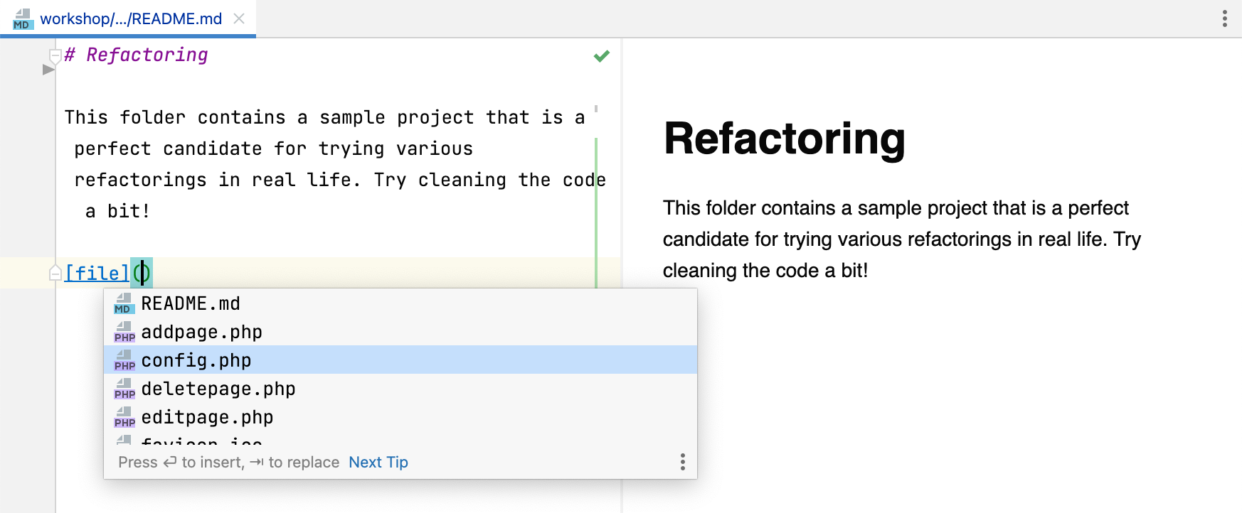 Markdown editor completion popup Markdown editor completion popup
