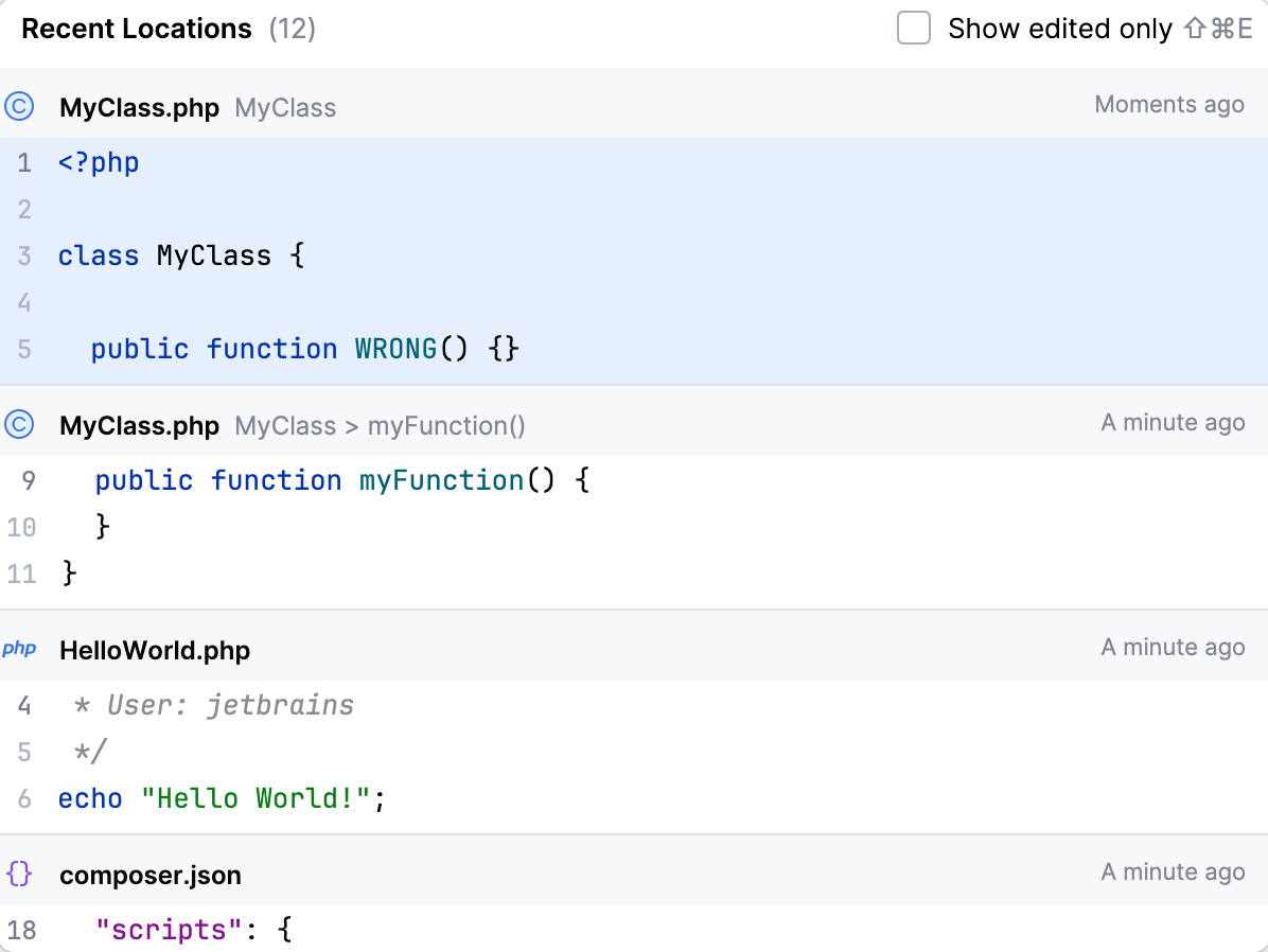 Recent Locations popup Recent Locations popup