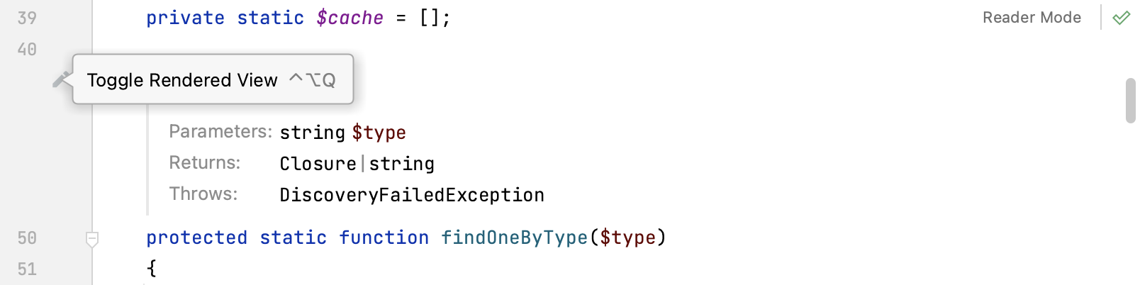 PhpStorm:切换文档注释的渲染视图 PhpStorm:切换文档注释的渲染视图
