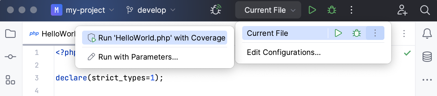 更多运行当前文件的选项 更多运行当前文件的选项