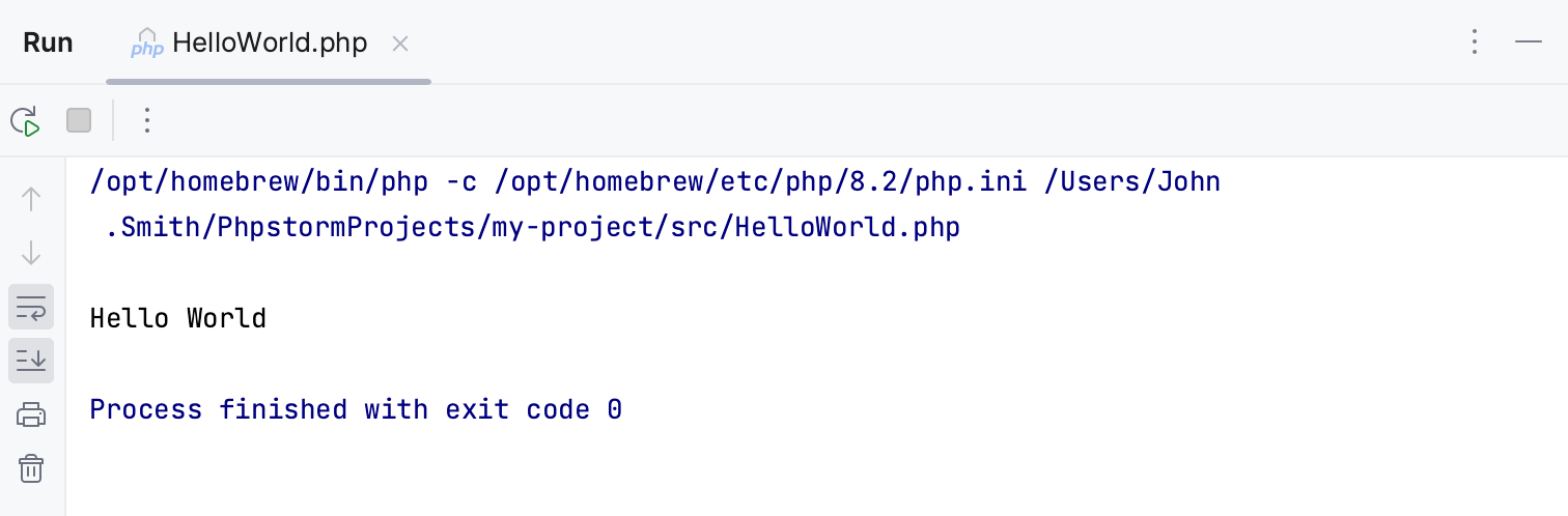 “运行”工具窗口中的一个标签页 “运行”工具窗口中的一个标签页