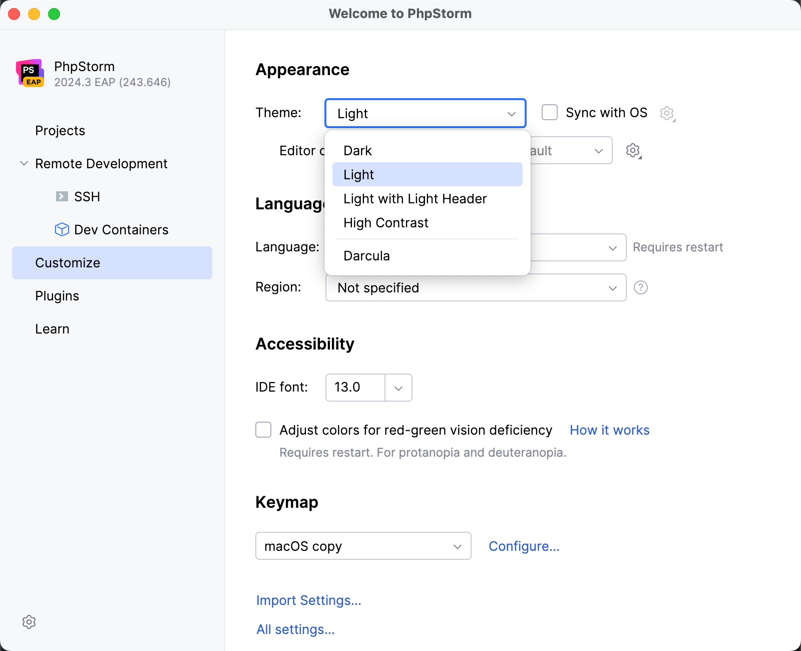 Select the UI theme Select the UI theme