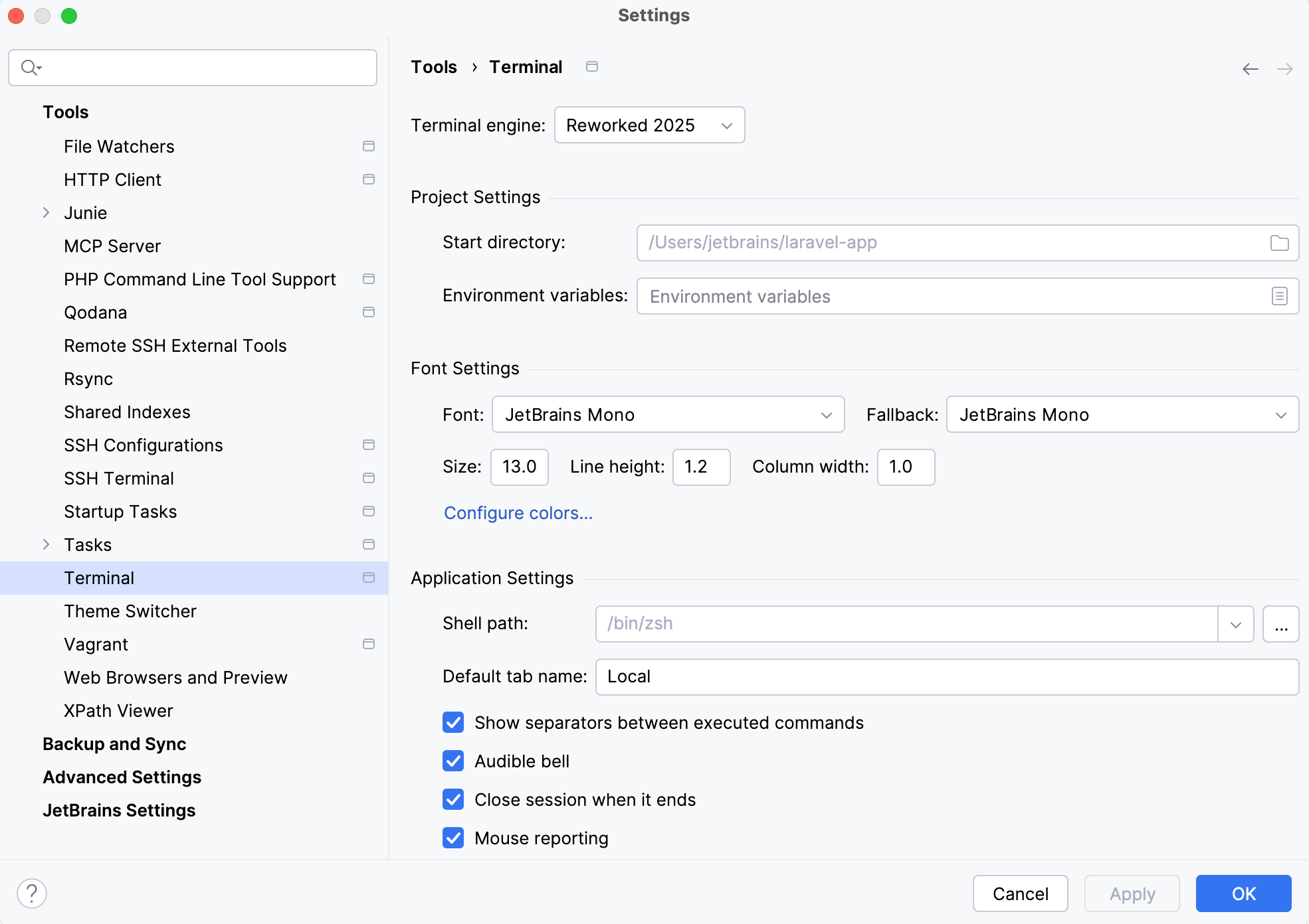 设置 | 工具 | 终端
