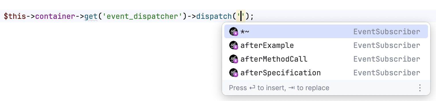 Symfony 事件名称补全