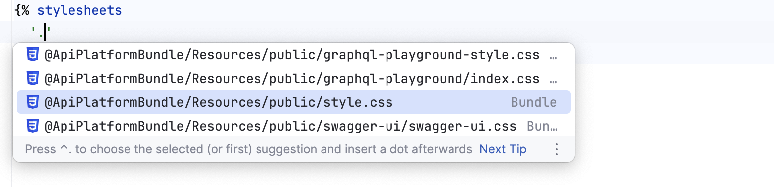Asset name completion in Twig template Asset name completion in Twig template