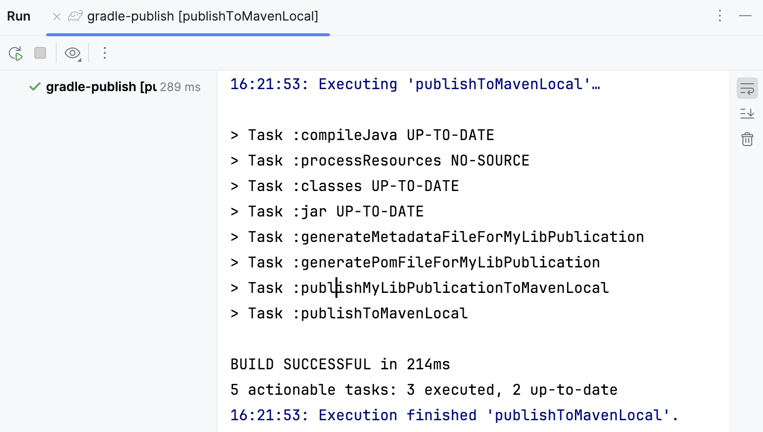 Run tool window / publishing result