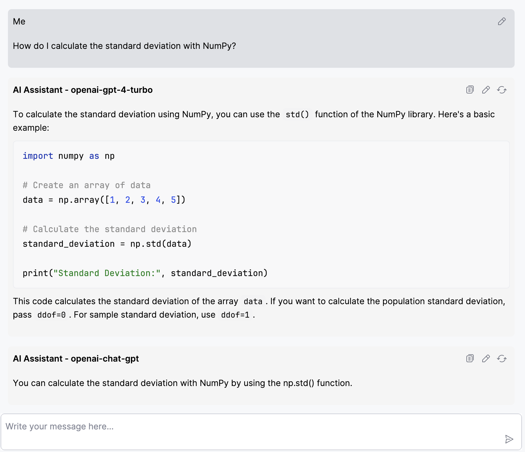 The responses from two models in the chat The responses from two models in the chat
