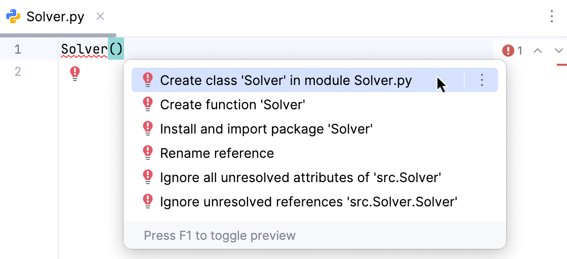用于创建类的意图操作