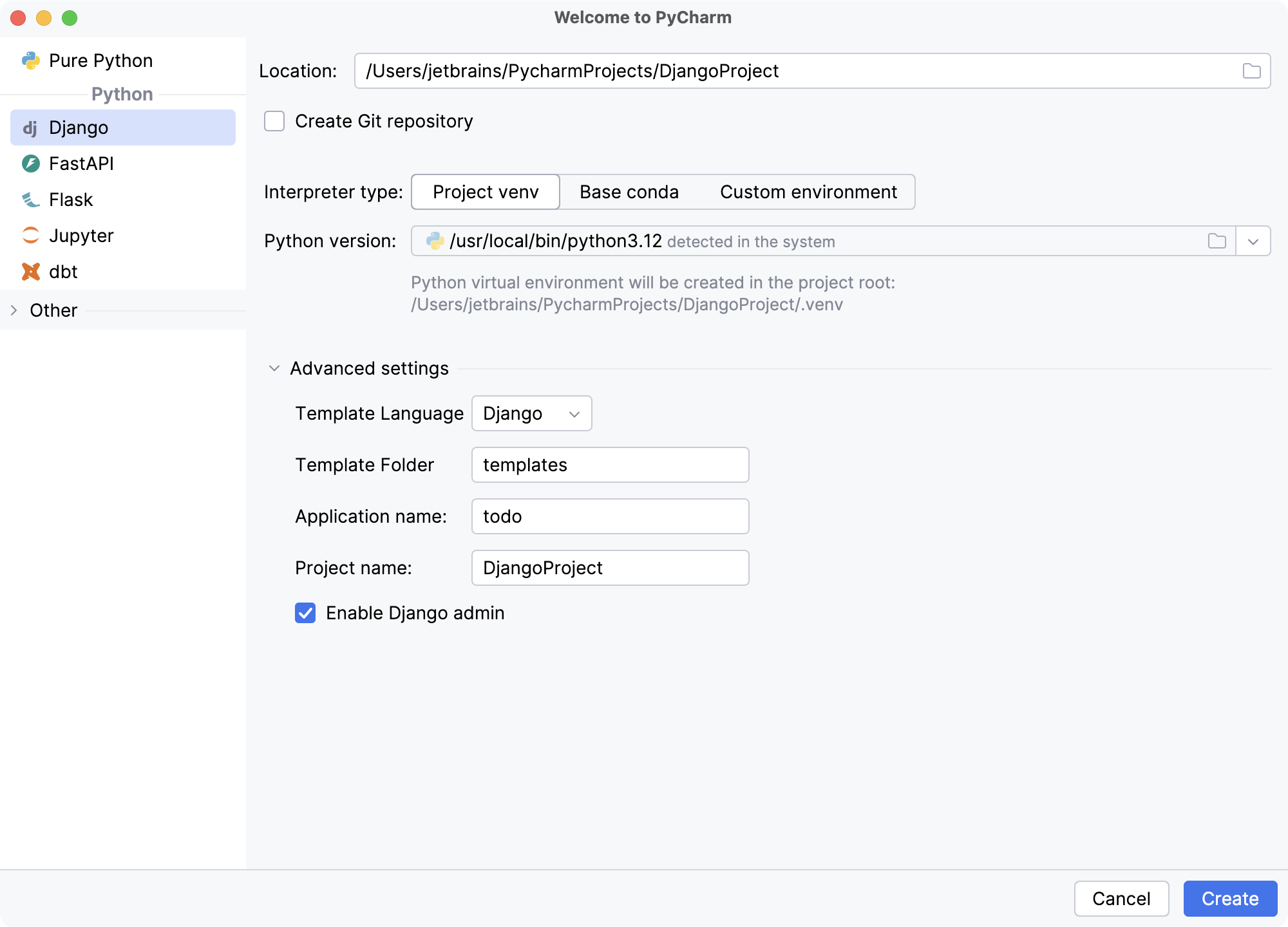 创建一个 Django 项目