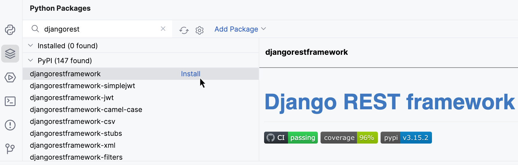 安装 'djangorestframework'