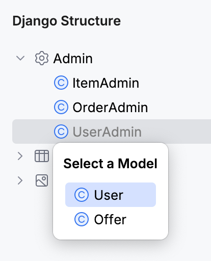 Selecting a model register with the admin class Selecting a model register with the admin class