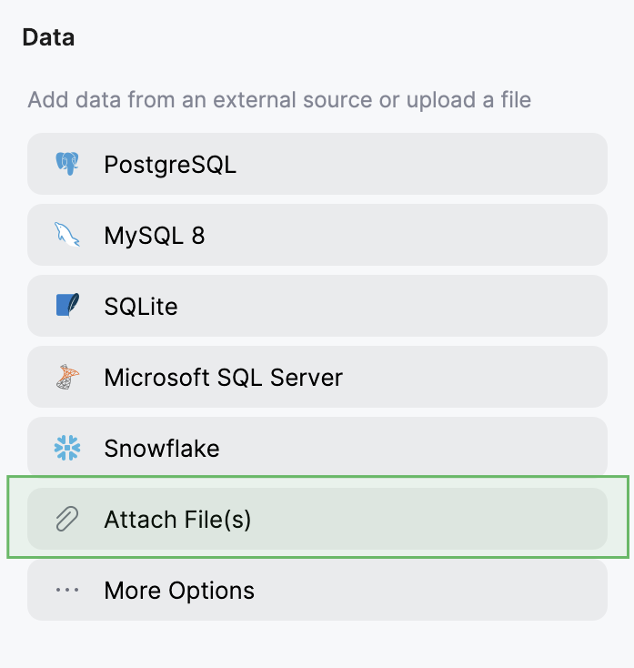 The Attach file(s) button in the Data tool window