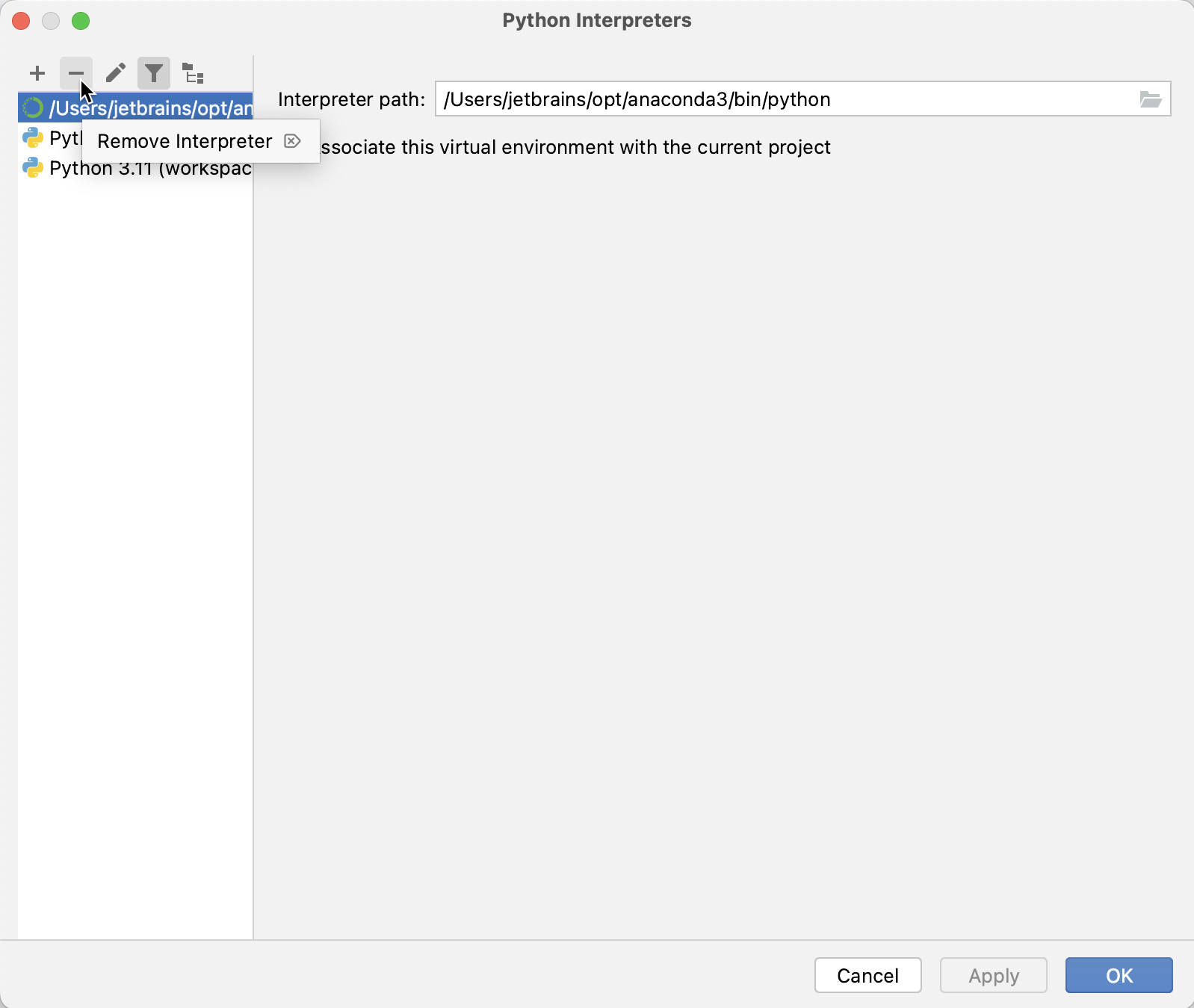 Remove a Python interpreter Remove a Python interpreter