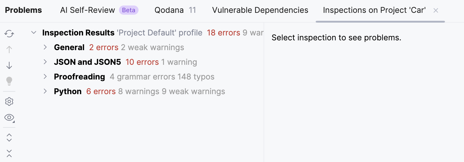 Inspection results tab