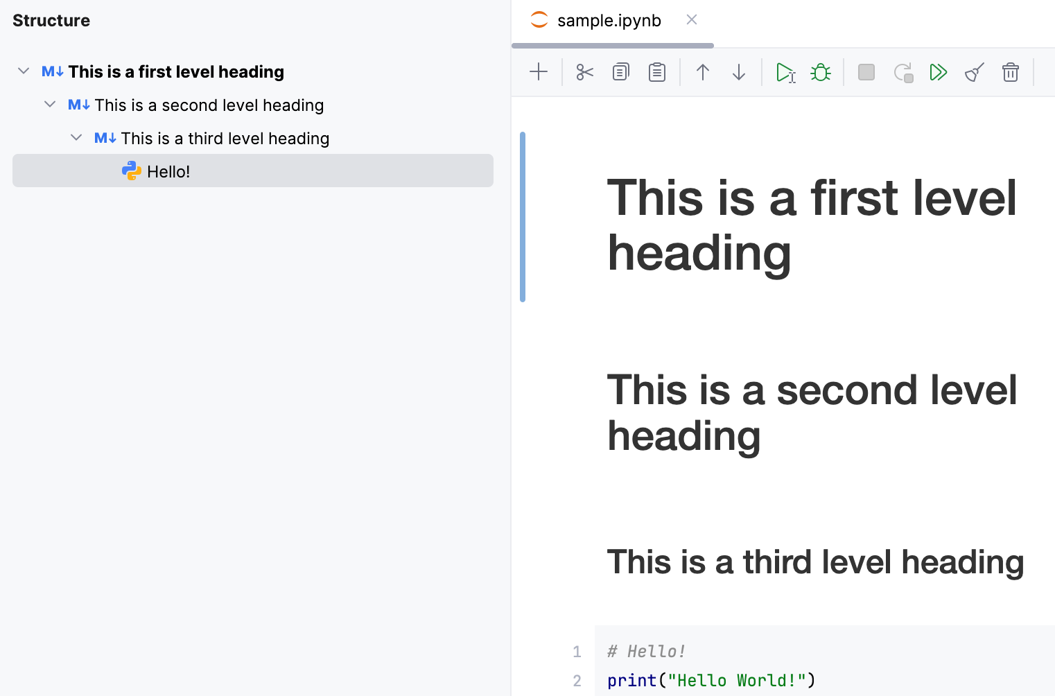 Structure tool window for Jupyter Structure tool window for Jupyter