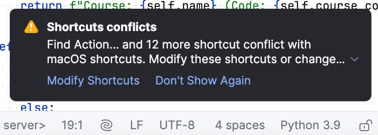 Conflicting shortcuts notification Conflicting shortcuts notification