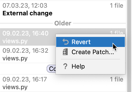 还原本地历史记录中的修订版本
