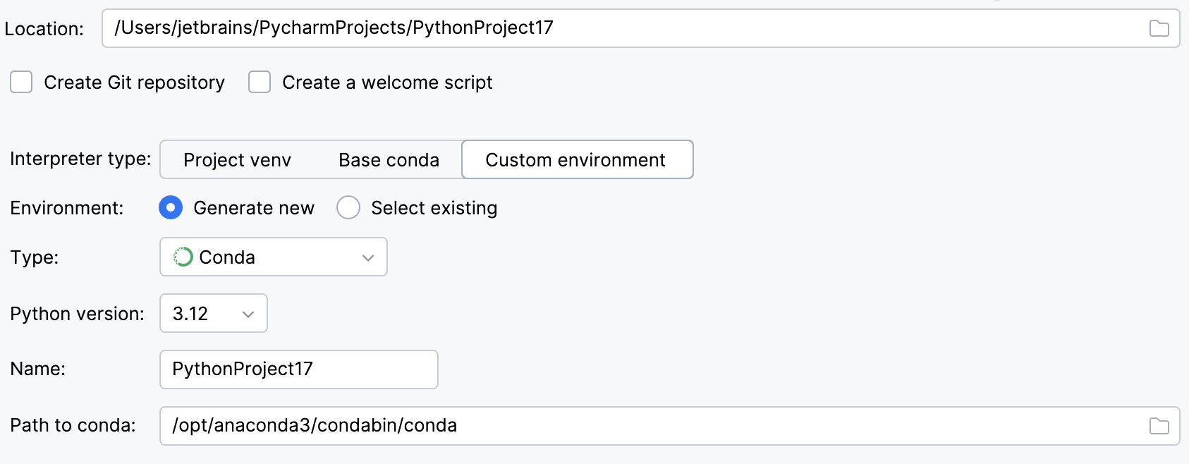 使用 conda 环境创建项目