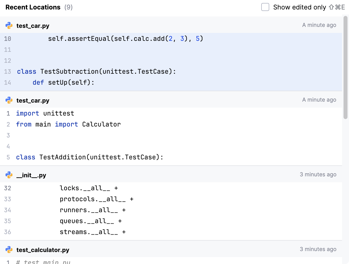 Recent Locations popup