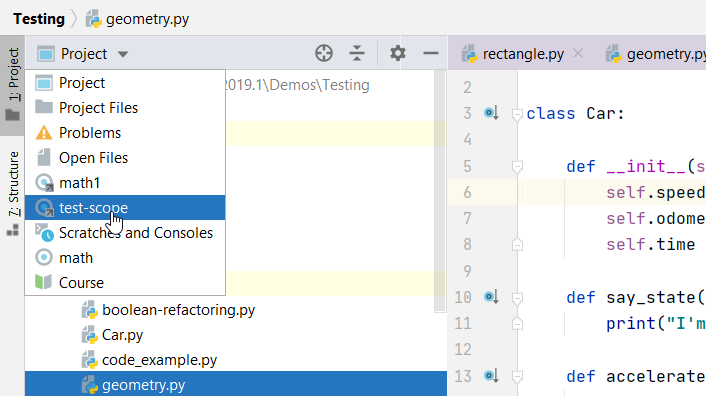 项目工具窗口中的范围 项目工具窗口中的范围