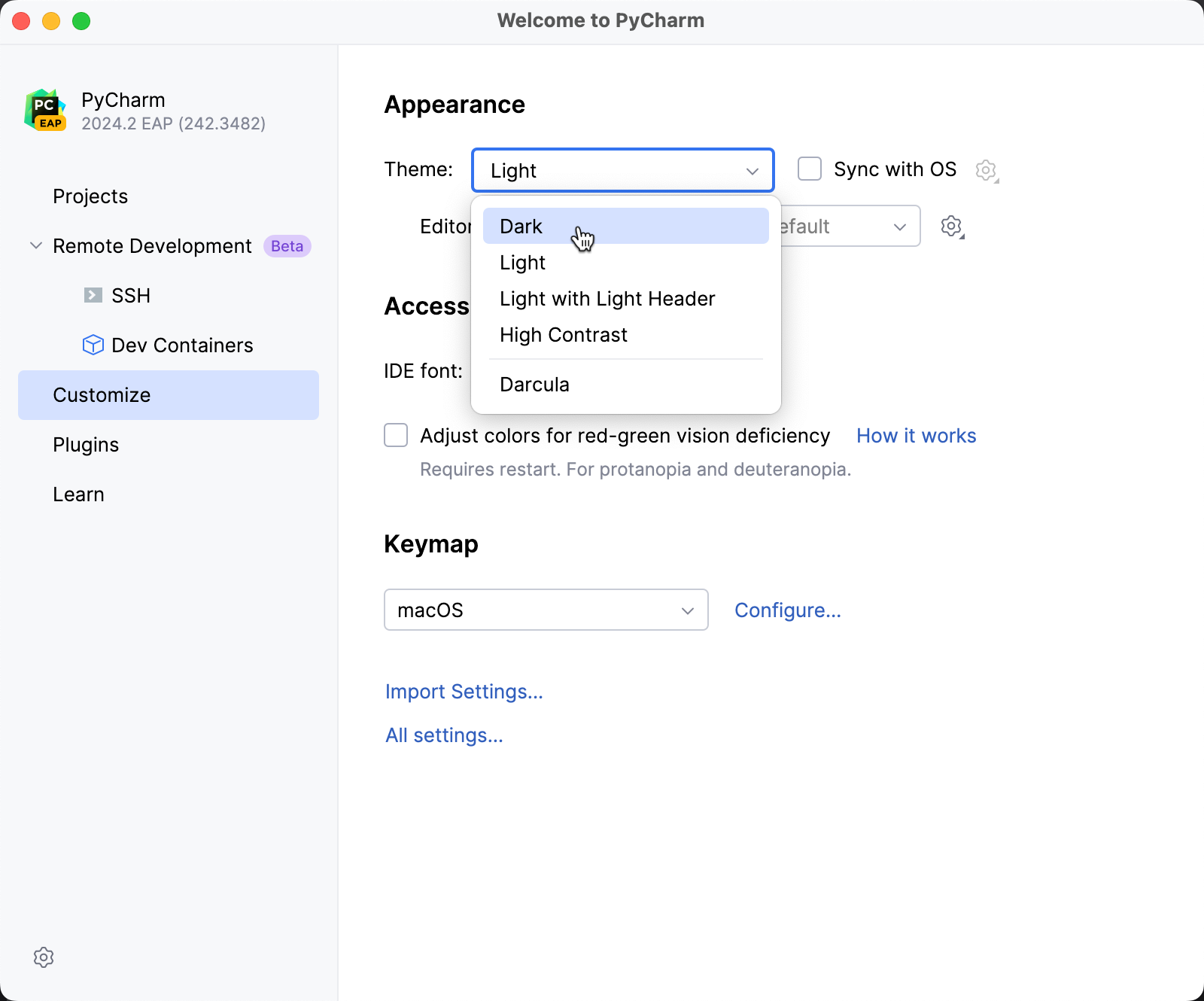Select the UI theme Select the UI theme